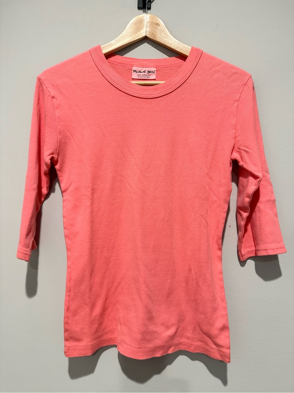 Michael Stars Women’s Cotton USA made Coral 3/4 Sleeve Basic Crewneck Tee